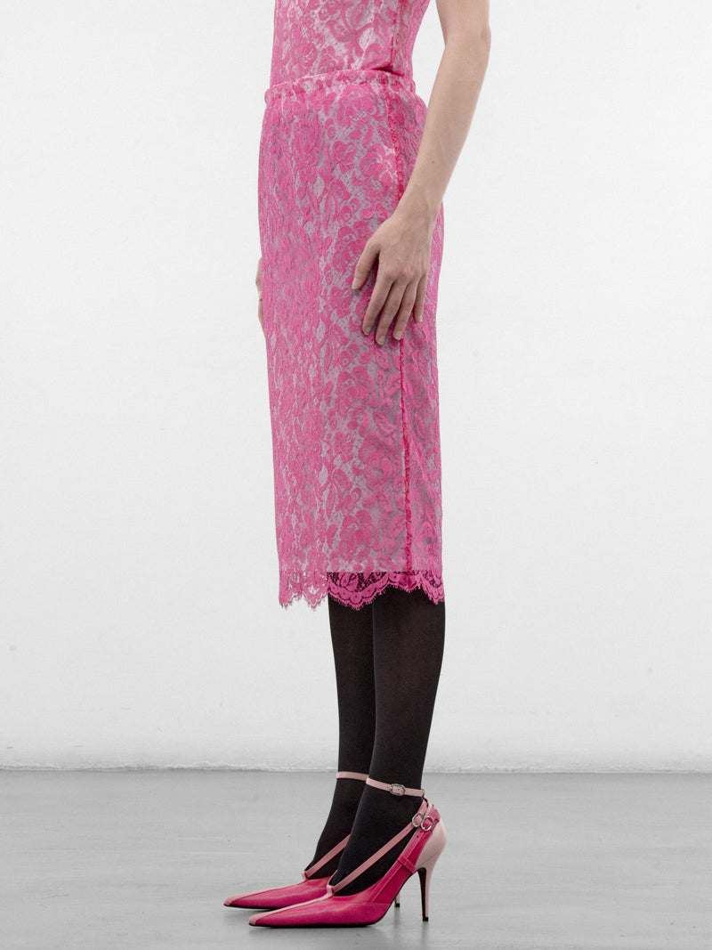 Pink Floral Lace Midi Skirt (S7-M-8048-4000-PINK)