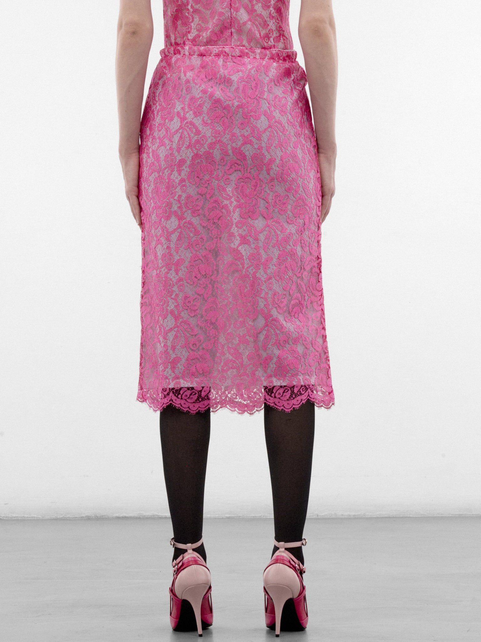 Pink Floral Lace Midi Skirt (S7-M-8048-4000-PINK)