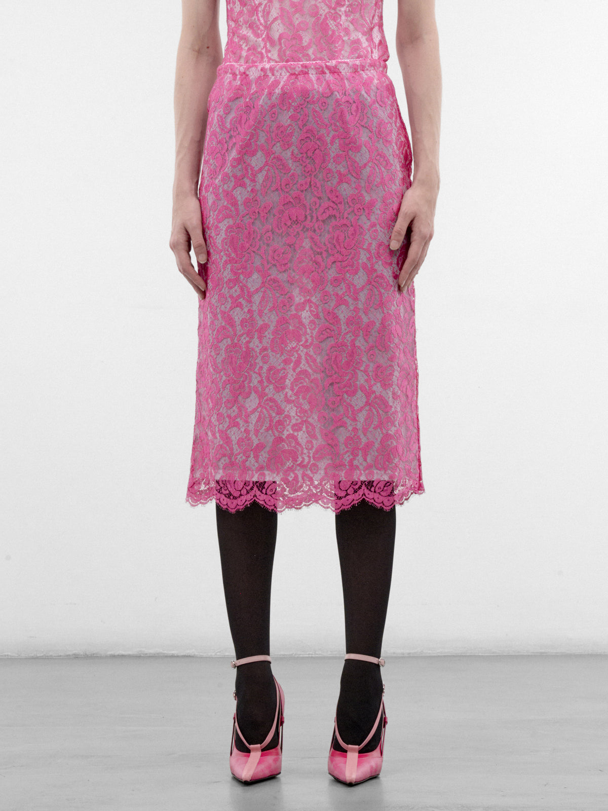 Pink Floral Lace Midi Skirt (S7-M-8048-4000-PINK)