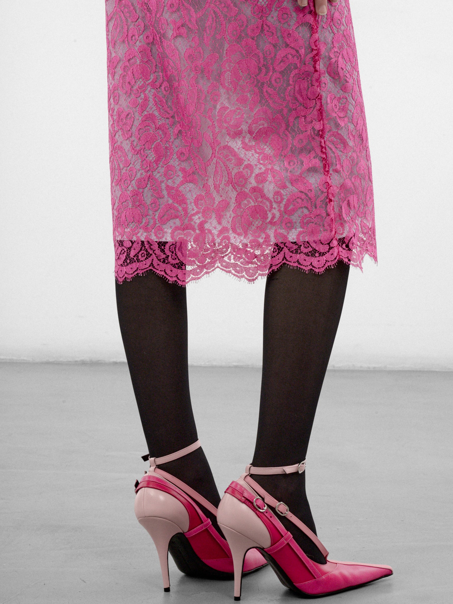 Pink Floral Lace Midi Skirt (S7-M-8048-4000-PINK)