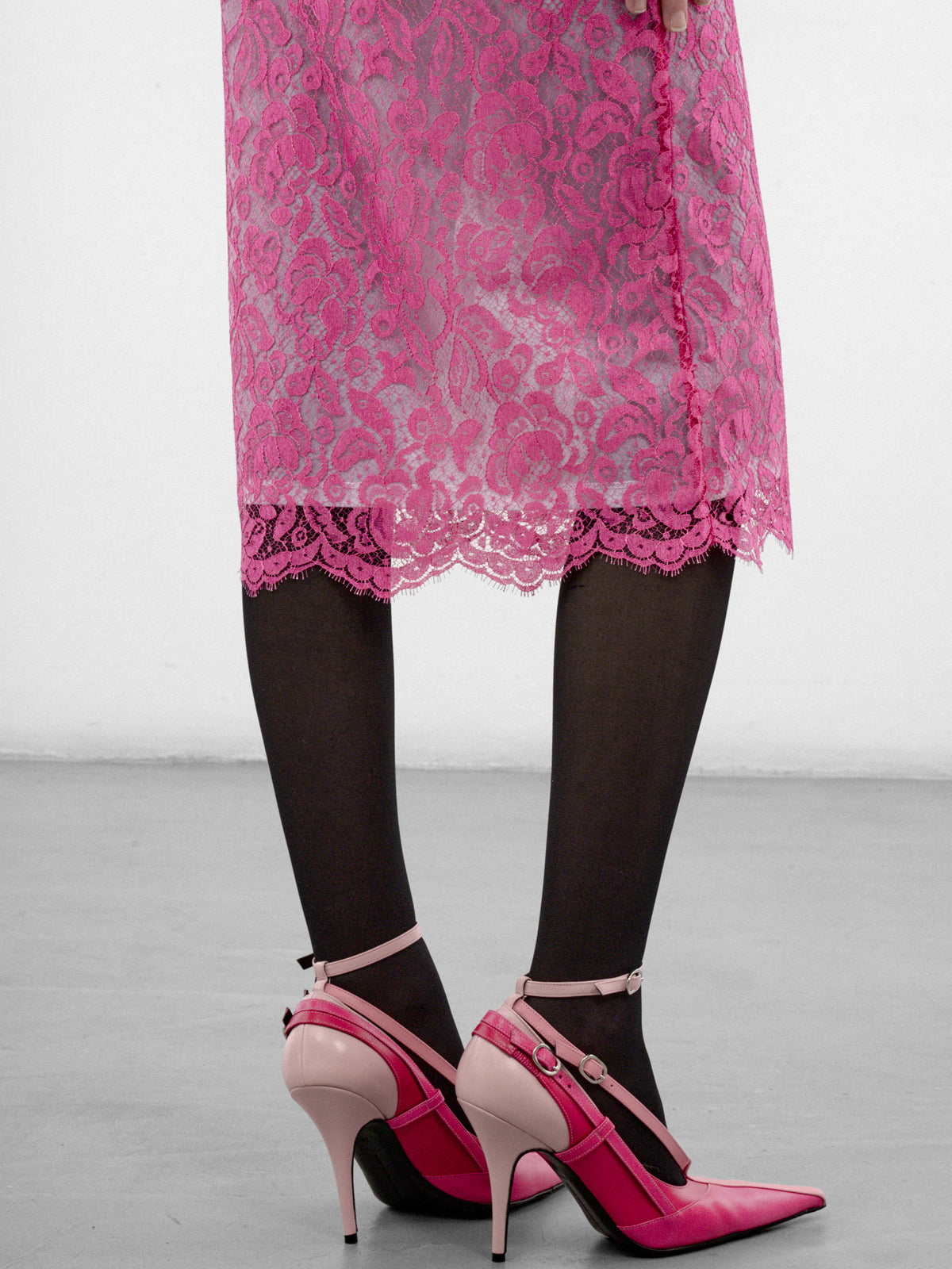 Pink Floral Lace Midi Skirt (S7-M-8048-4000-PINK)