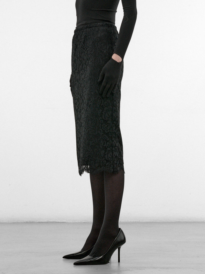Black Floral Lace Midi Skirt (S7-M-8048-9999-BLACK)