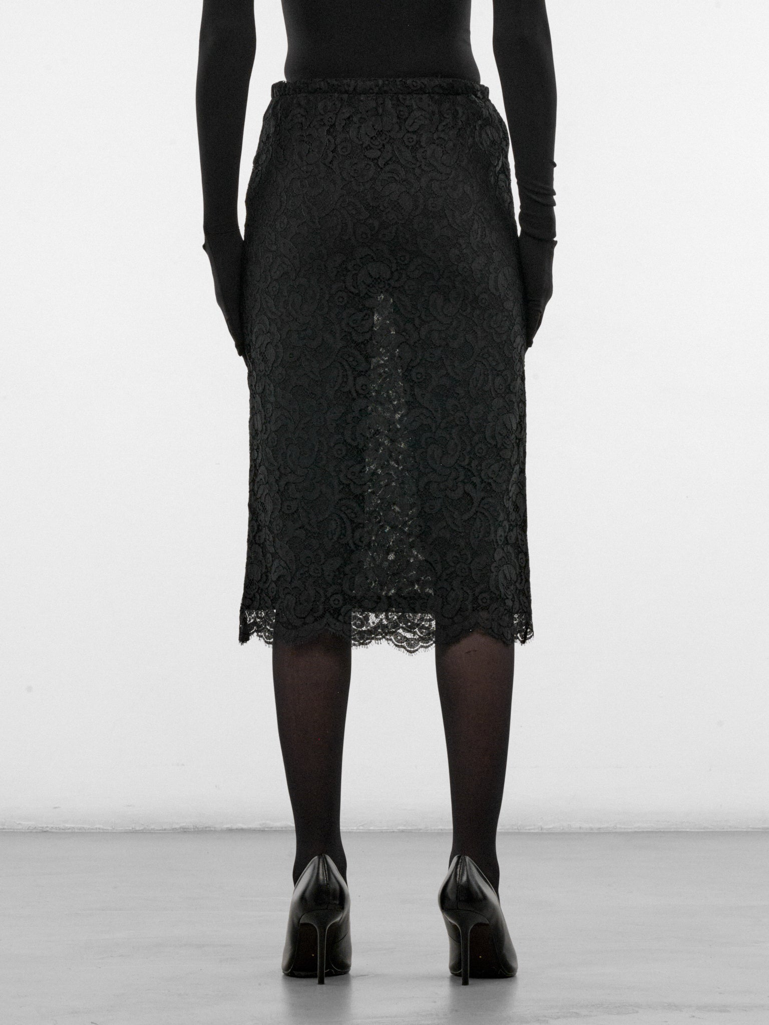 Black Floral Lace Midi Skirt (S7-M-8048-9999-BLACK)