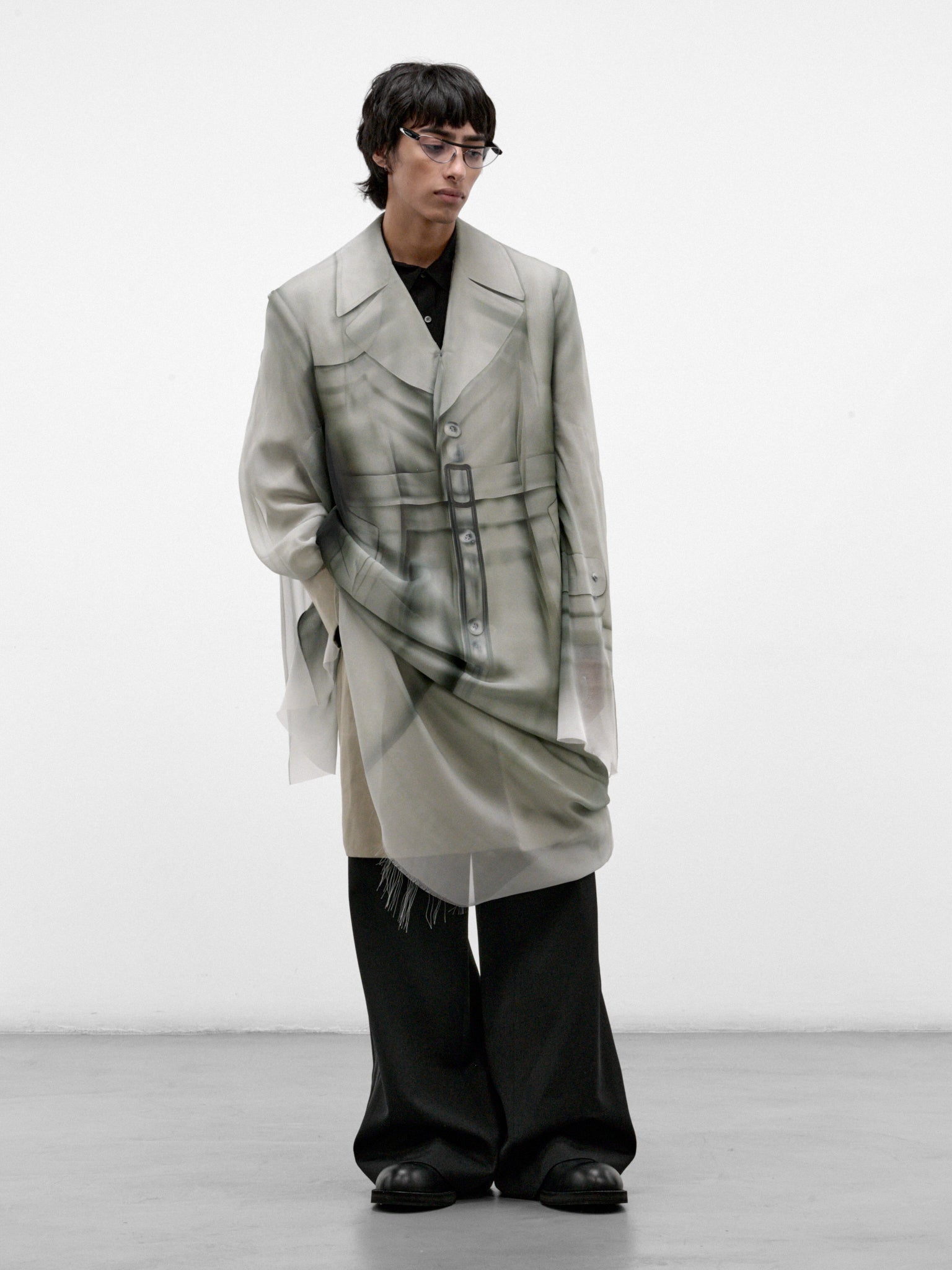 Gray Silk Layered Trench Coat (S70IMP0326-GRAY)