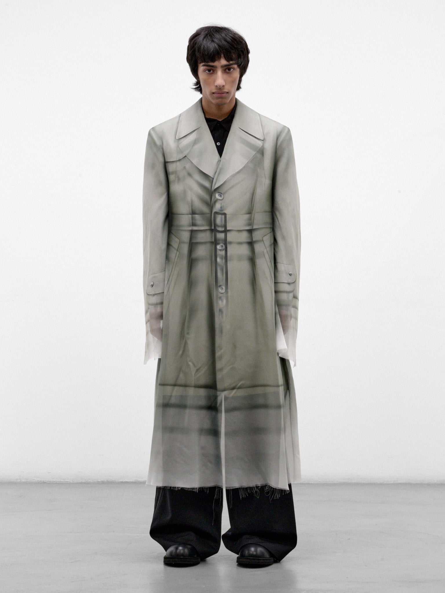 Gray Silk Layered Trench Coat (S70IMP0326-GRAY)