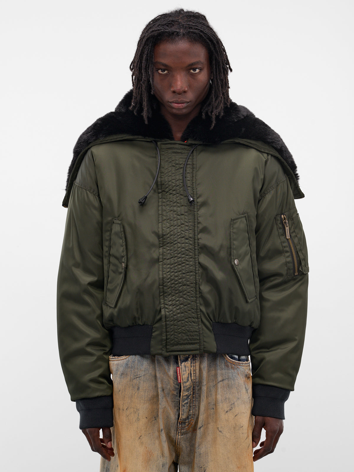 Green Hooded Nylon Bomber Jacket (S71AN0622-S49576-697-DARK-GREE)