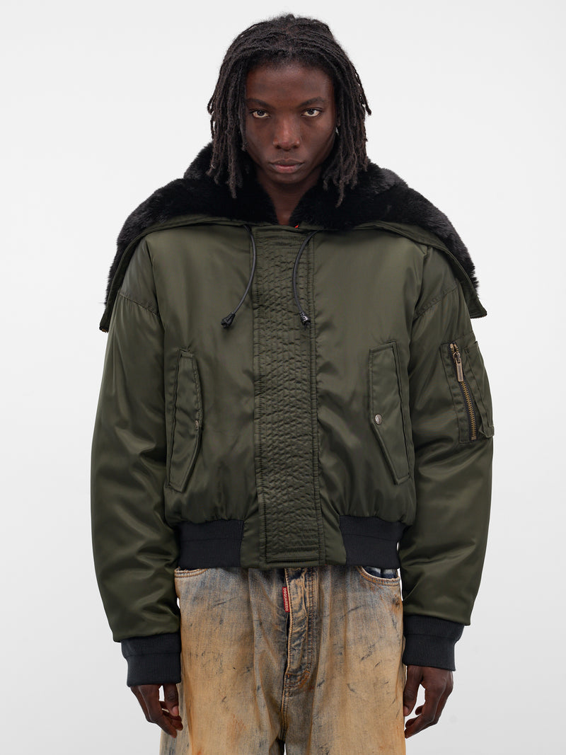 Green Hooded Nylon Bomber Jacket (S71AN0622-S49576-697-DARK-GREE)