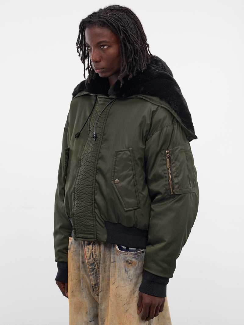 Green Hooded Nylon Bomber Jacket (S71AN0622-S49576-697-DARK-GREE)