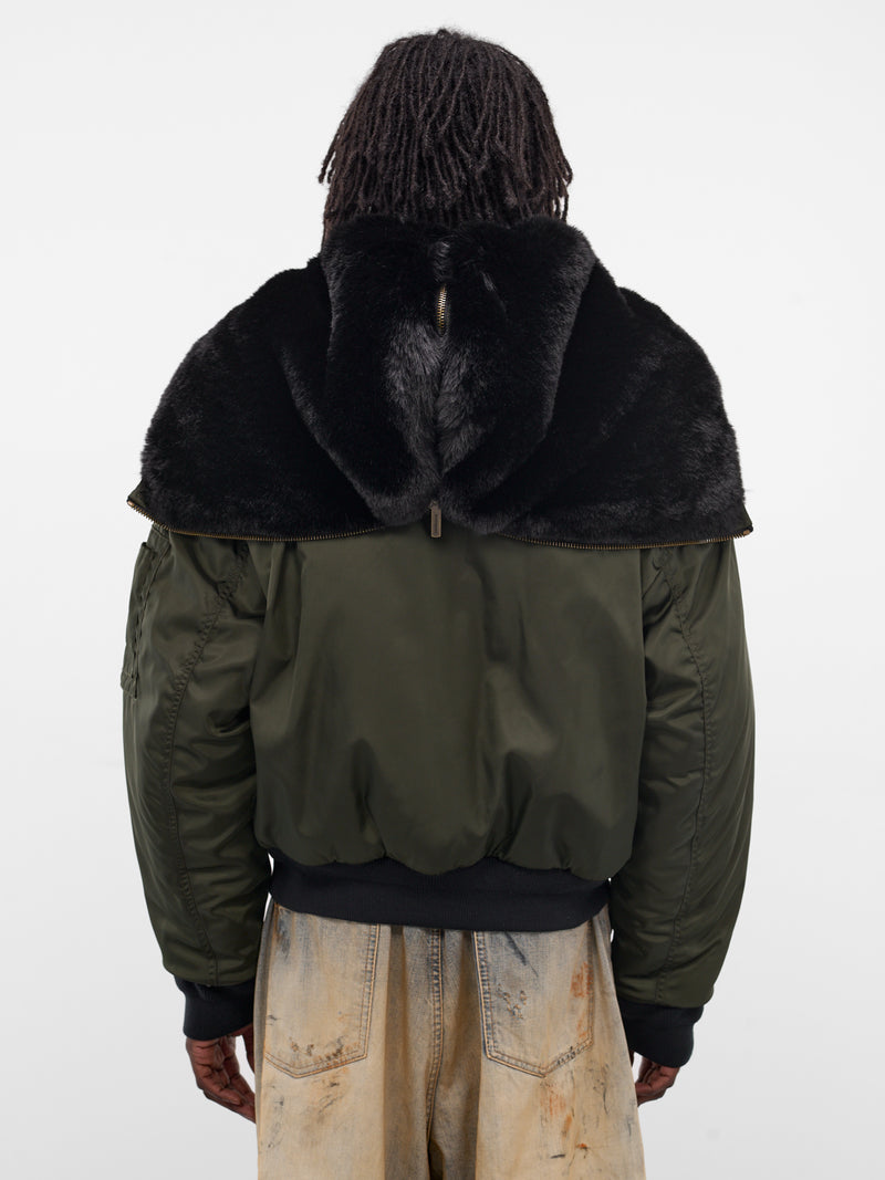 Green Hooded Nylon Bomber Jacket (S71AN0622-S49576-697-DARK-GREE)