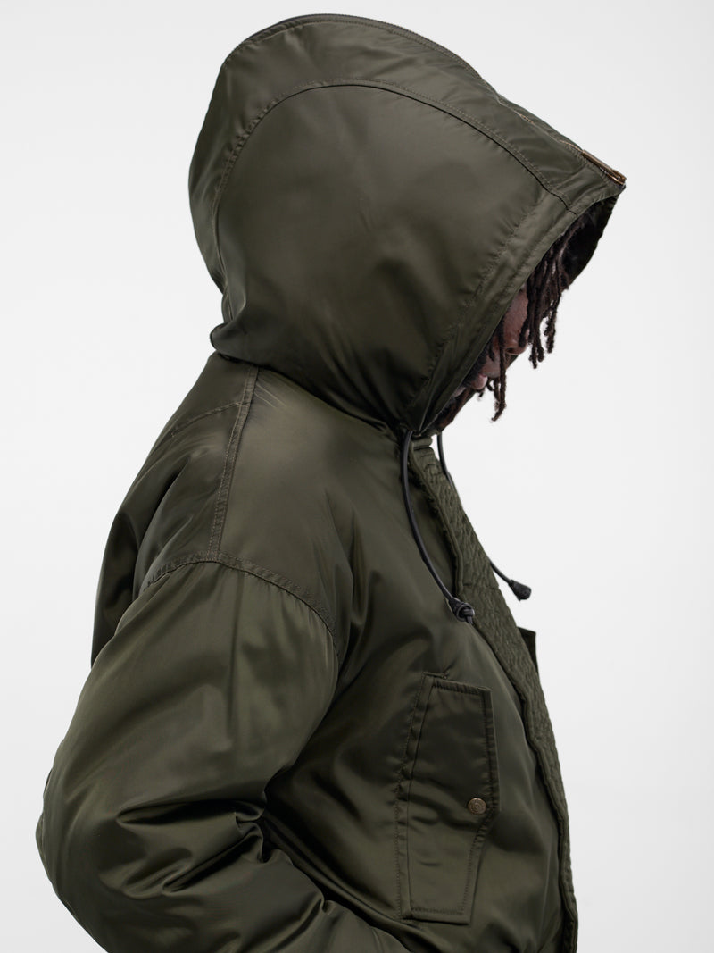 Green Hooded Nylon Bomber Jacket (S71AN0622-S49576-697-DARK-GREE)