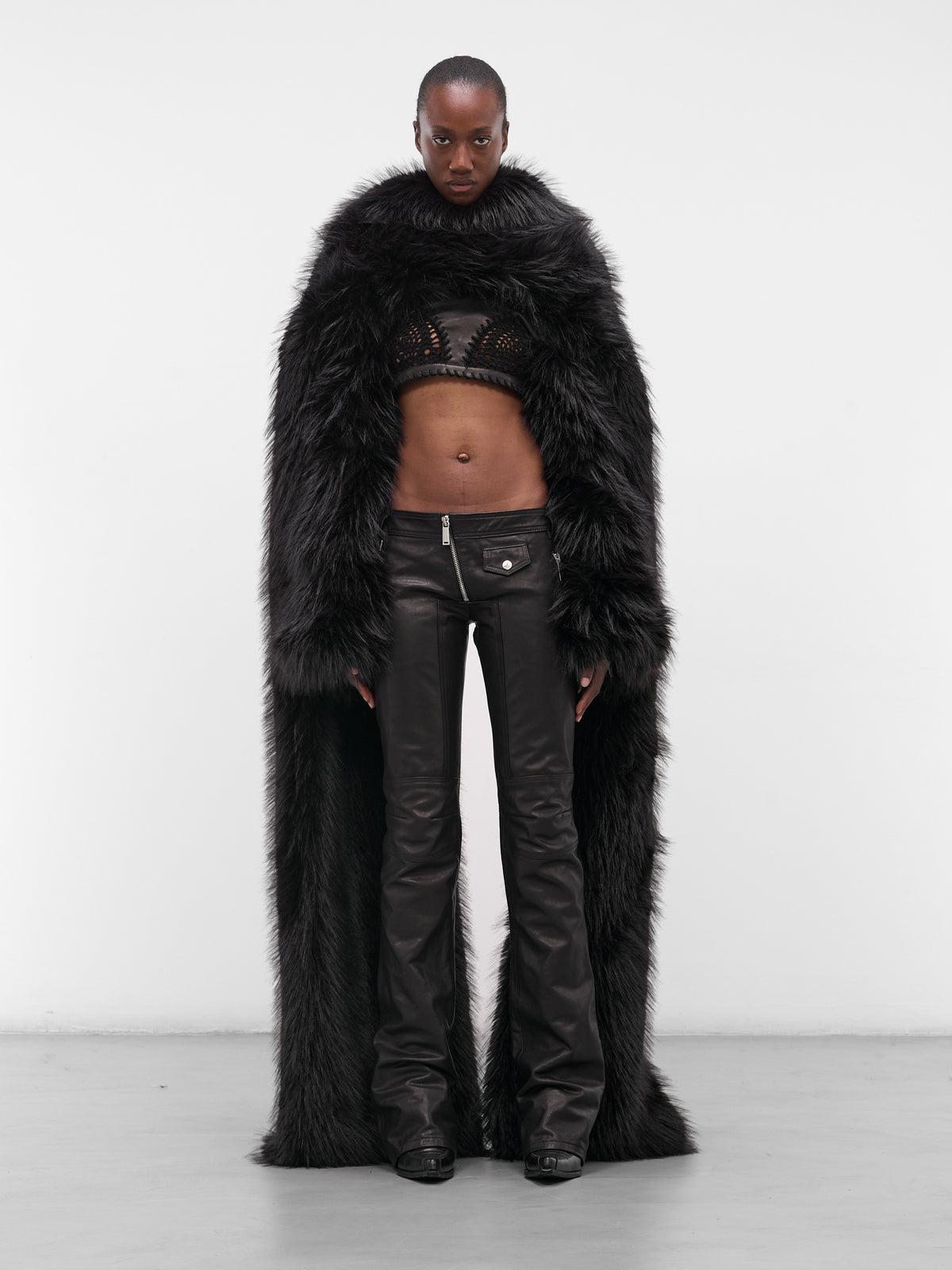 Black Drama Draped Fur Top (S72AM1111-D35384-BLACK)