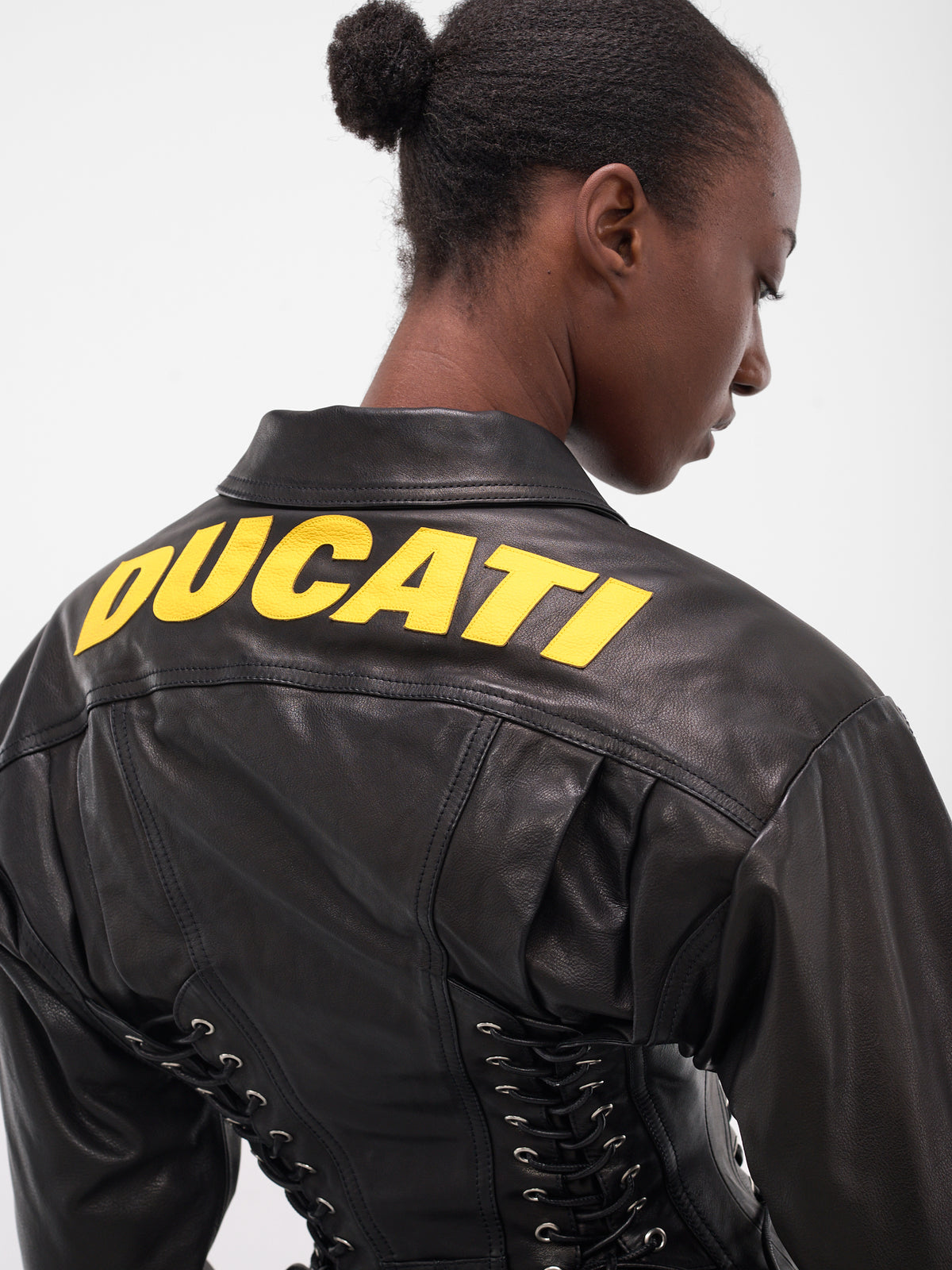 Ducati Black Leather Lace-Up Jacket (S72AM1121-SX9749-BLACK)
