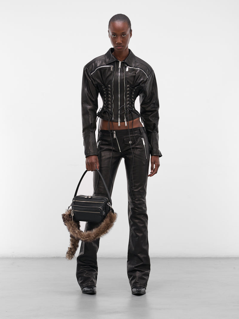 Leather Camero Fur Party Bag (CAMERO-PARTY-FUR-STRAP-BLACK)
