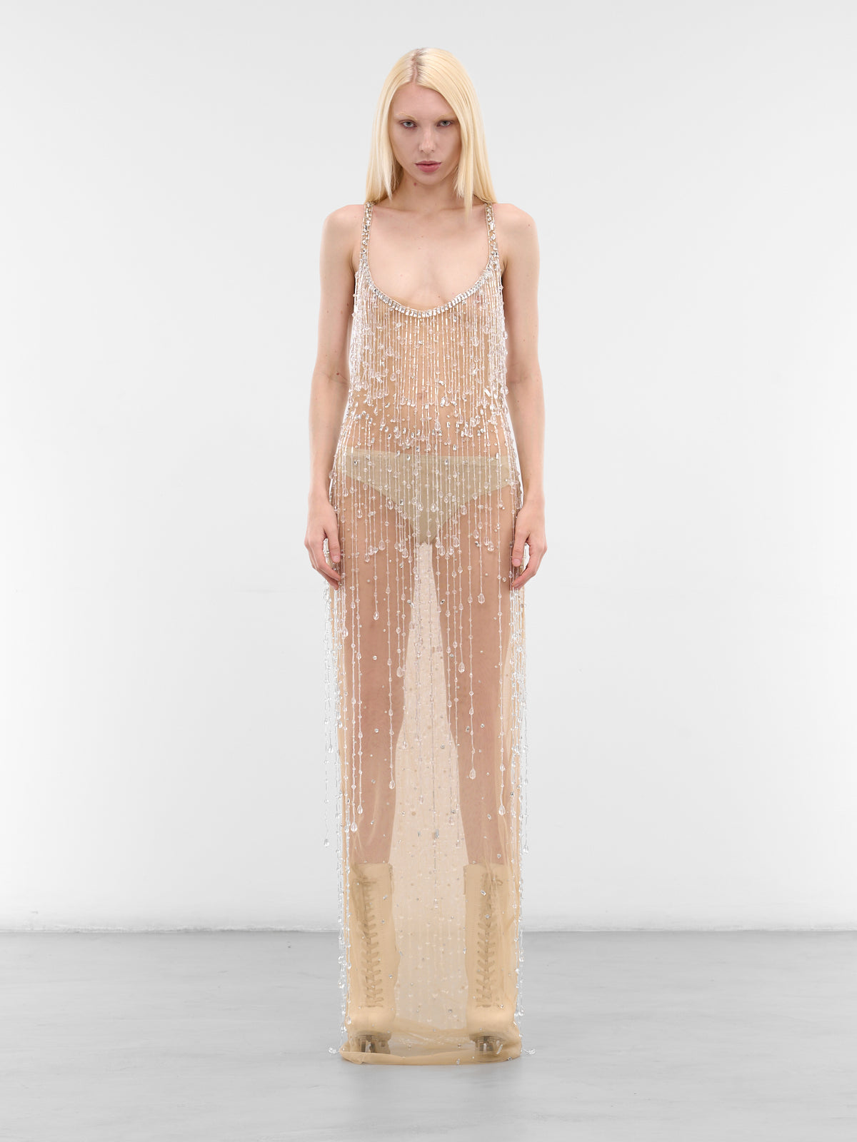 Beige Rhinestone Beaded Long Dress (S72CV0699-D35157-961-BEIGE)