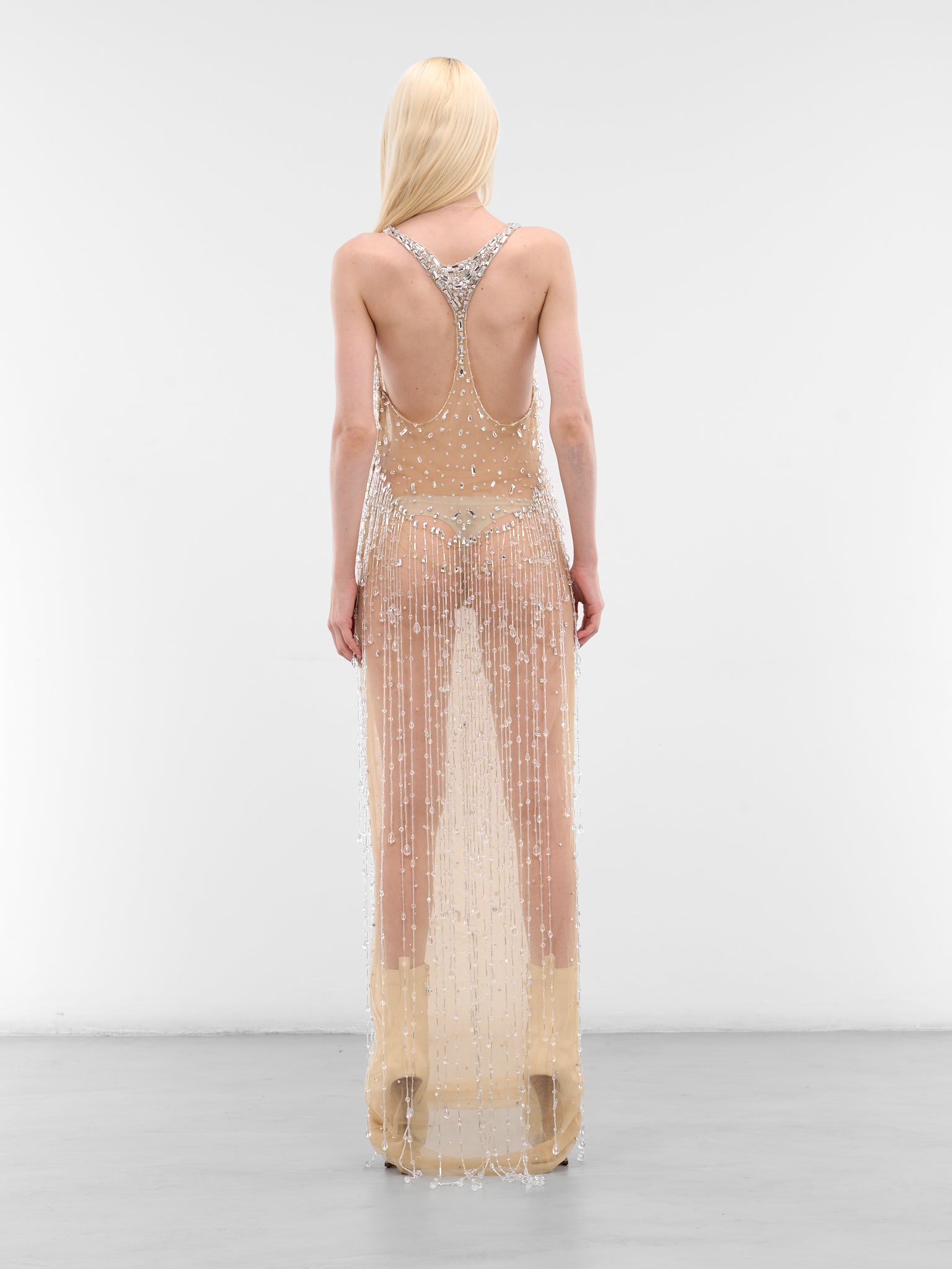 Beige Rhinestone Beaded Long Dress (S72CV0699-D35157-961-BEIGE)