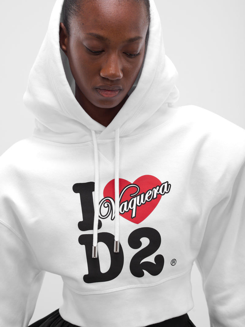 Vaquera Oversized Crop Graphic Hoodie (S72GU0501-S25516-WHITE)