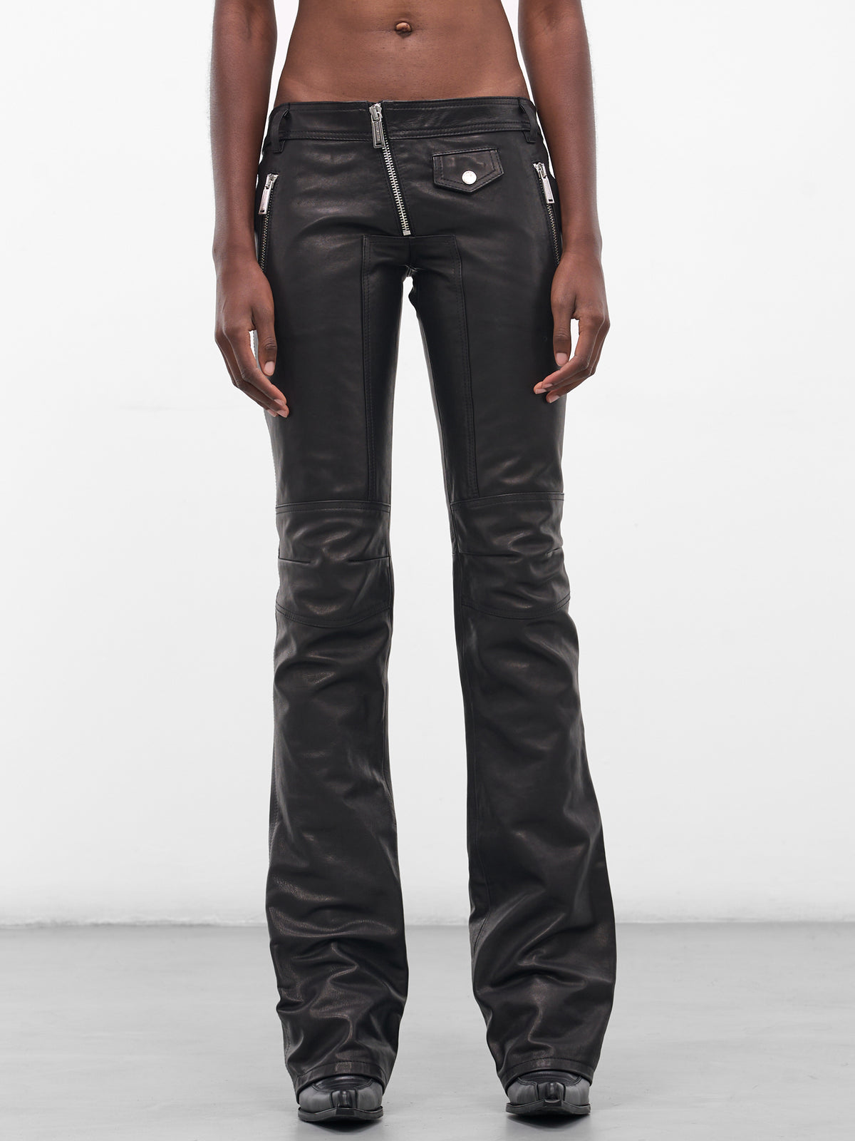 Black Leather Tong Biker Pants (S72KA1303-SX9749-BLACK)