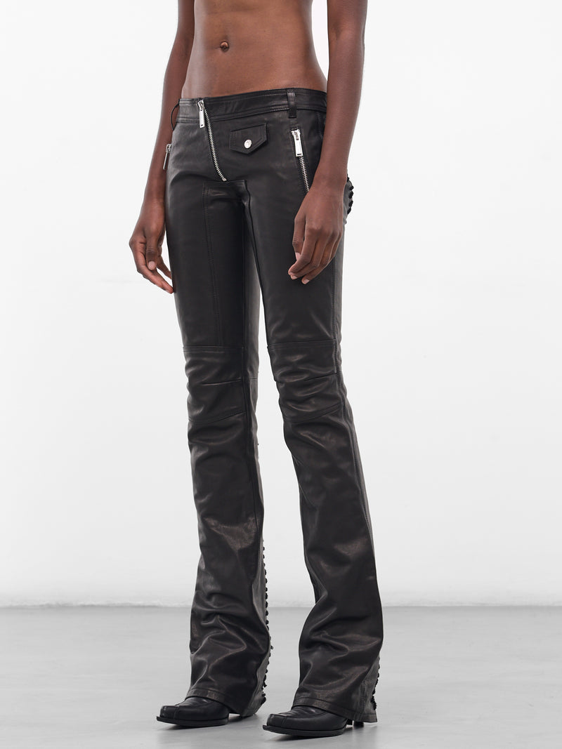 Black Leather Thong Biker Pants (S72KA1303-SX9749-BLACK)