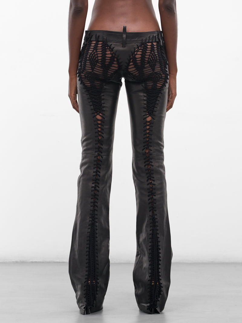 Black Leather Thong Biker Pants (S72KA1303-SX9749-BLACK)