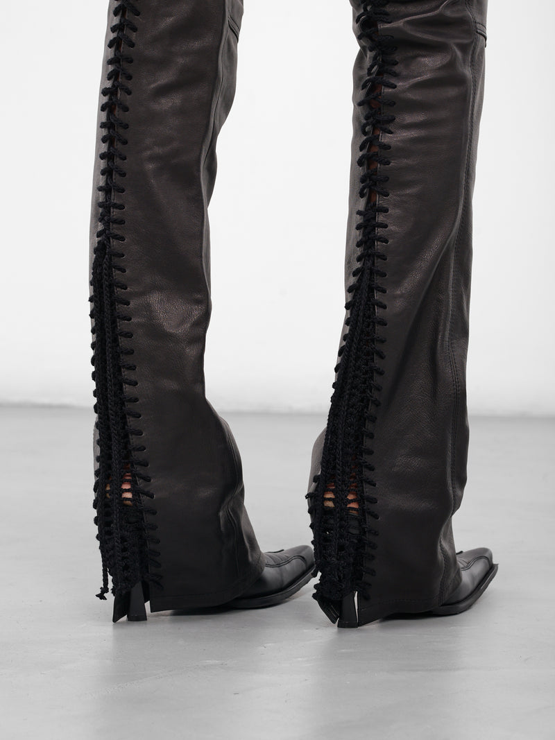 Black Leather Thong Biker Pants (S72KA1303-SX9749-BLACK)