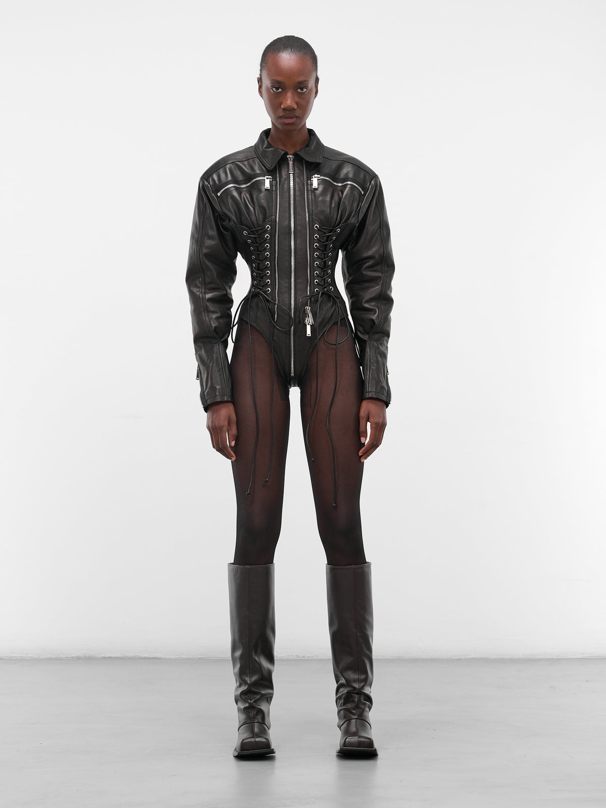 Ducati Black Leather Lace-Up Bodysuit (S72NA0126-SX9749-BLACK)