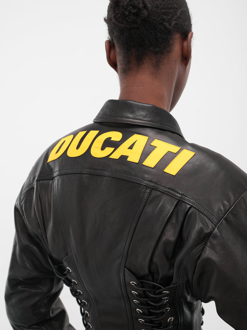 Ducati Black Leather Lace-Up Bodysuit (S72NA0126-SX9749-BLACK)