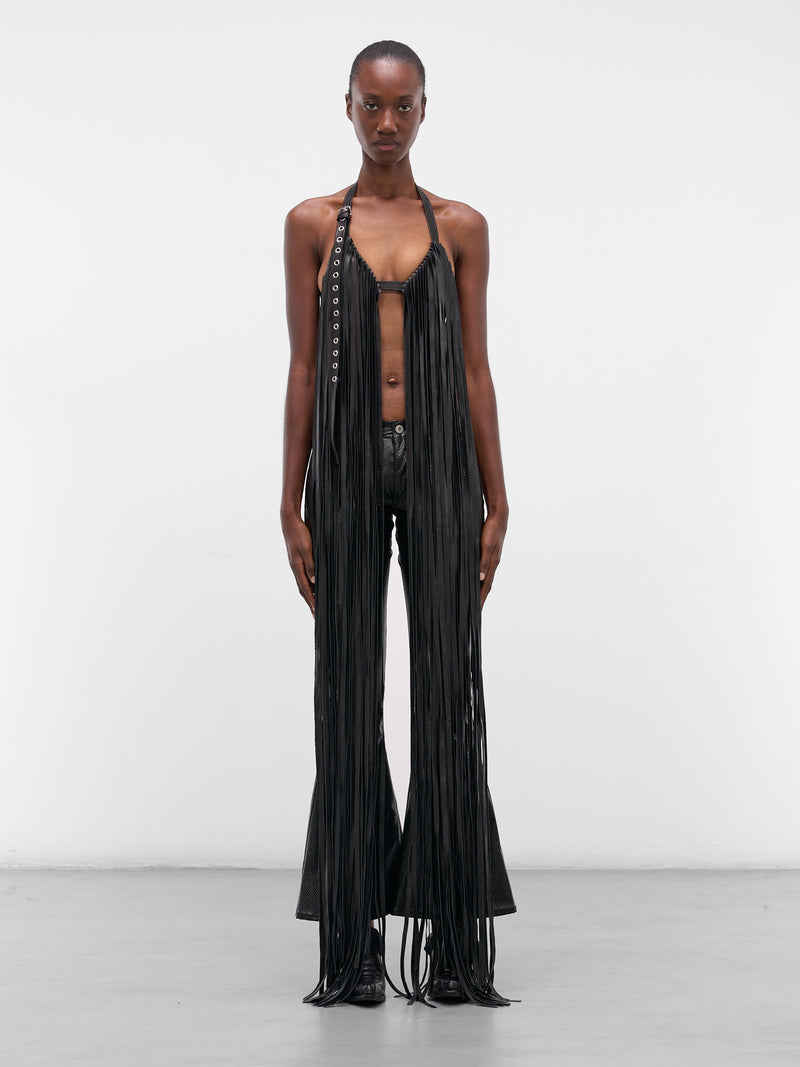 Vaquera Black Leather Fringe Top (S72NC1179-SX9749-BLACK)