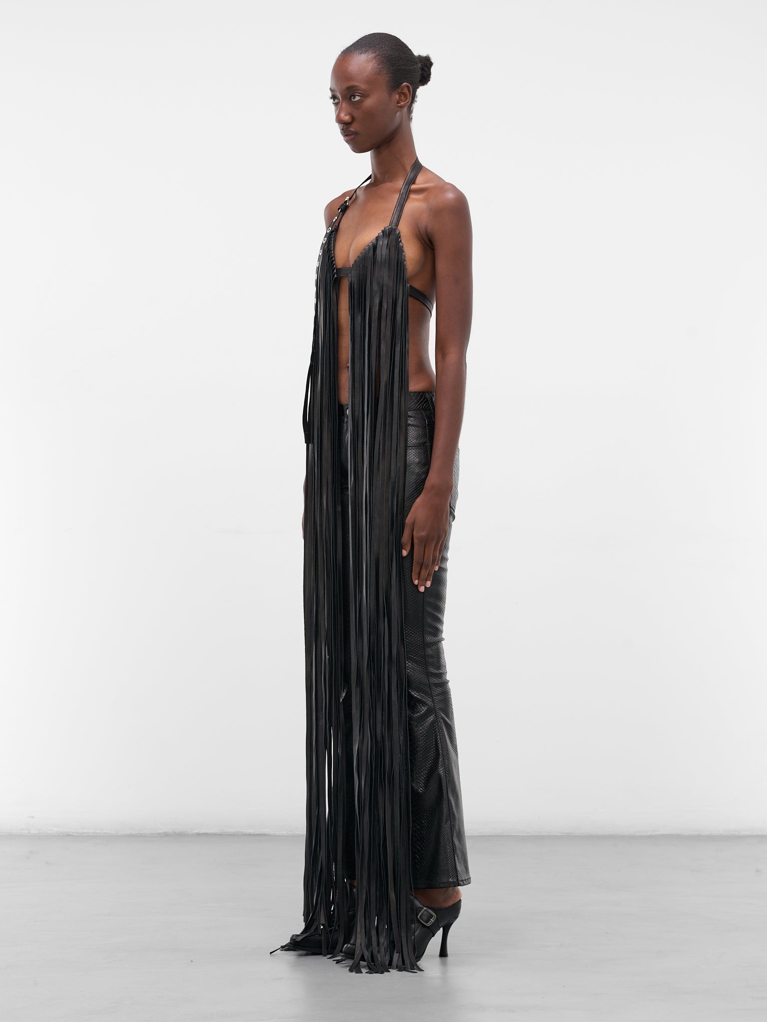 Vaquera Black Leather Fringe Top (S72NC1179-SX9749-BLACK)