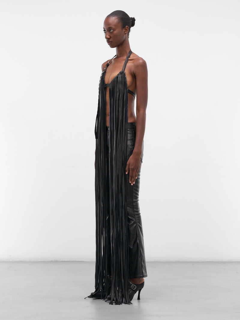 Vaquera Black Leather Fringe Top (S72NC1179-SX9749-BLACK)