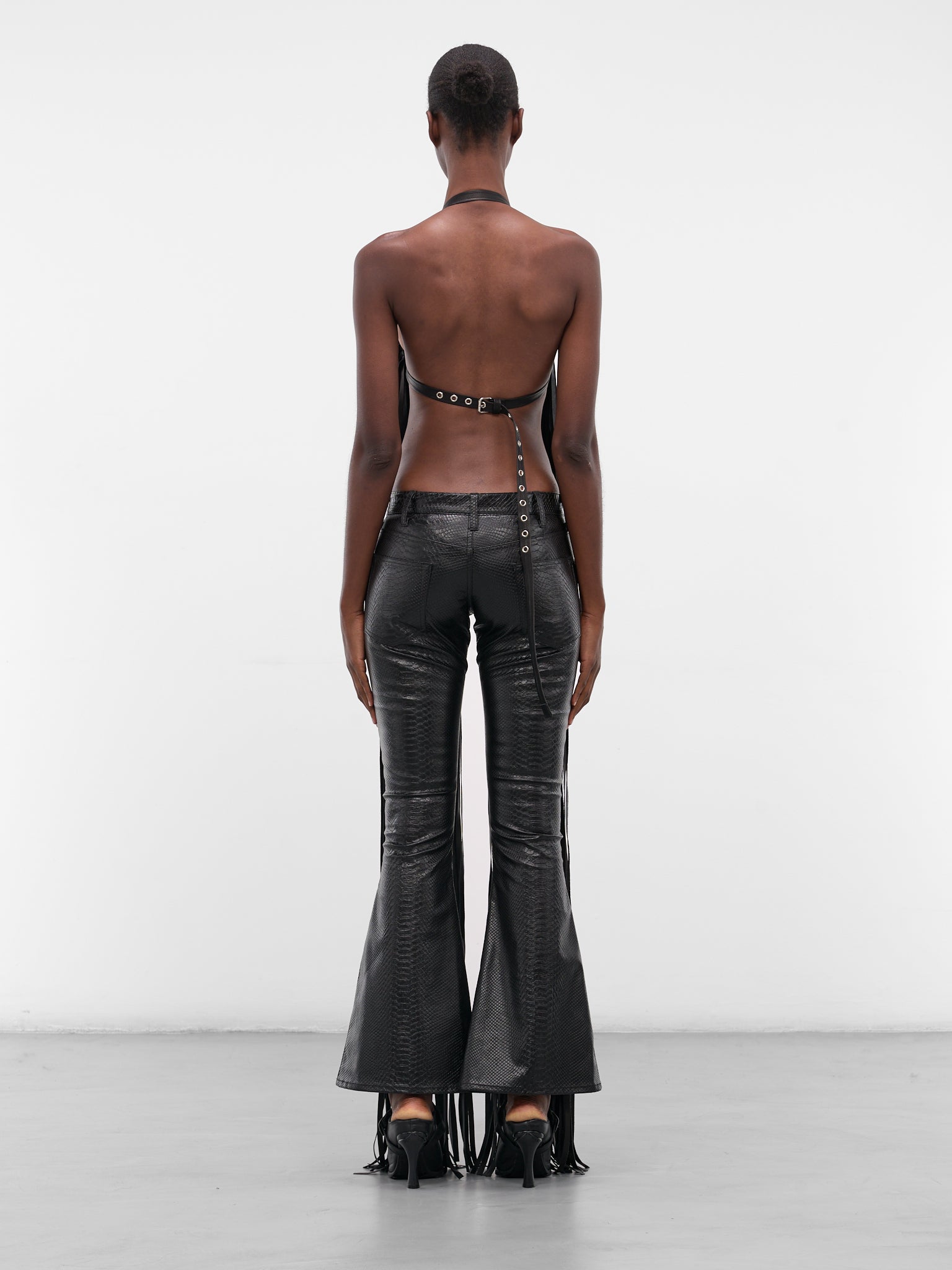 Vaquera Black Leather Fringe Top (S72NC1179-SX9749-BLACK)