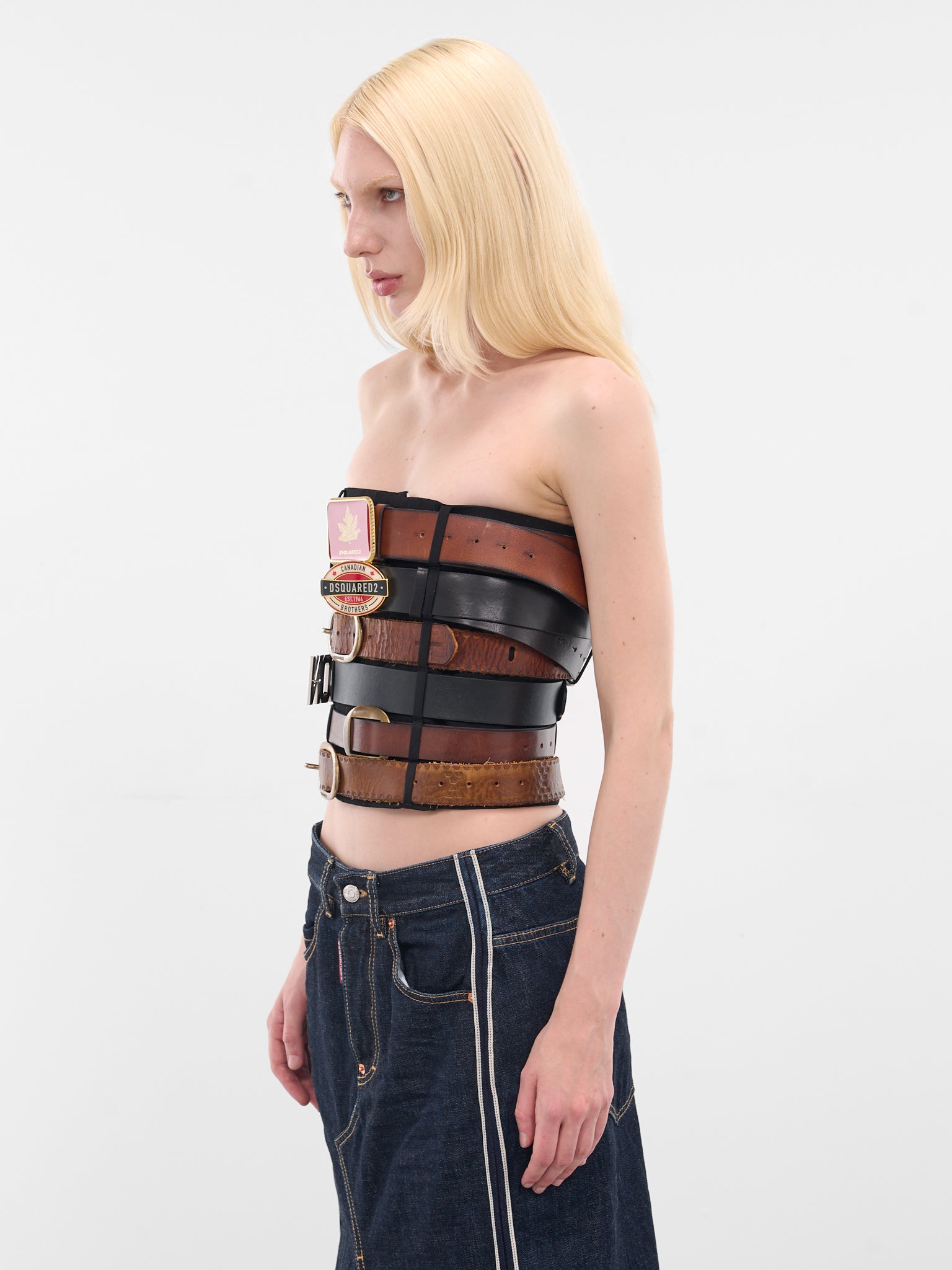 Multi Belt Cropped Corset Top (S73NC0610-DTN027-961-BROWN-BLA)