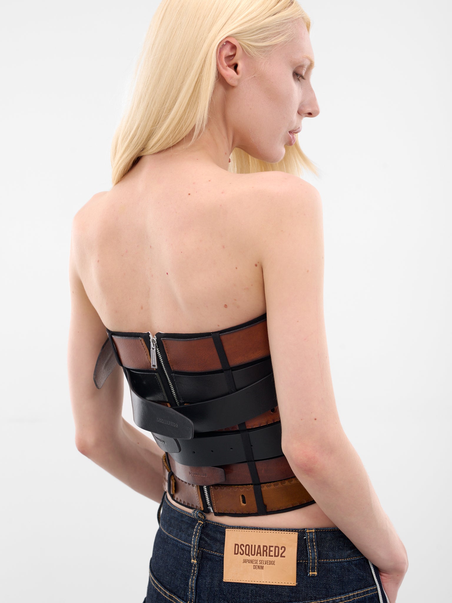 Multi Belt Cropped Corset Top (S73NC0610-DTN027-961-BROWN-BLA)