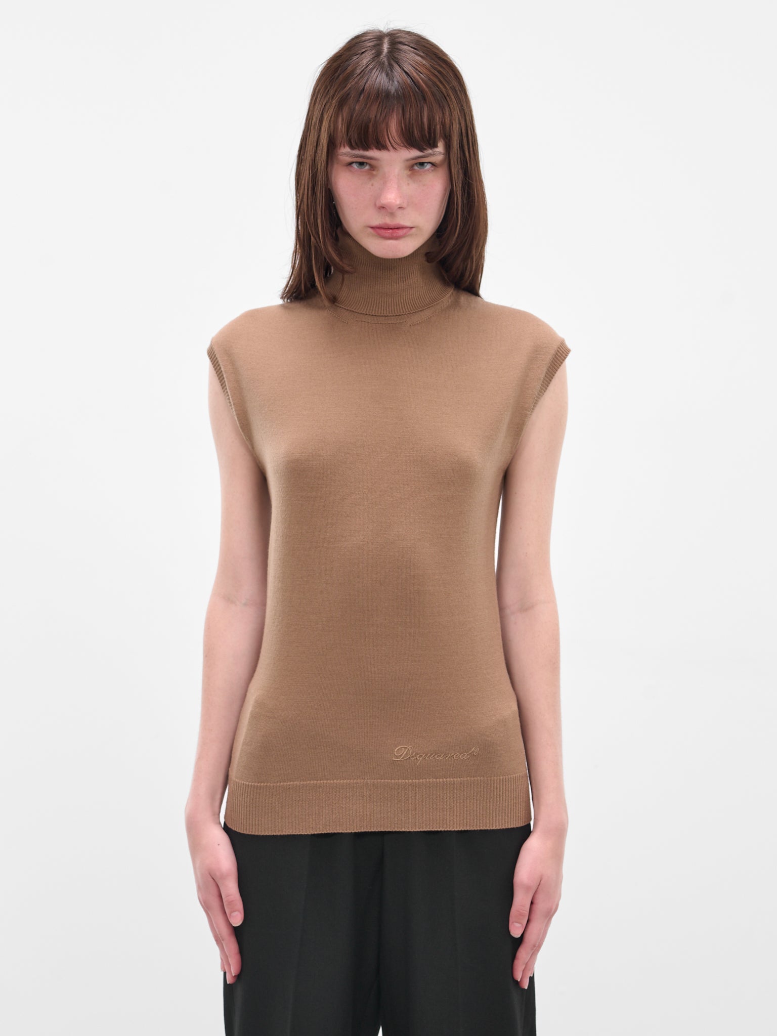 Brown Wool Knit Turtleneck Top (S75HA1376-D13141-122-BROWN)