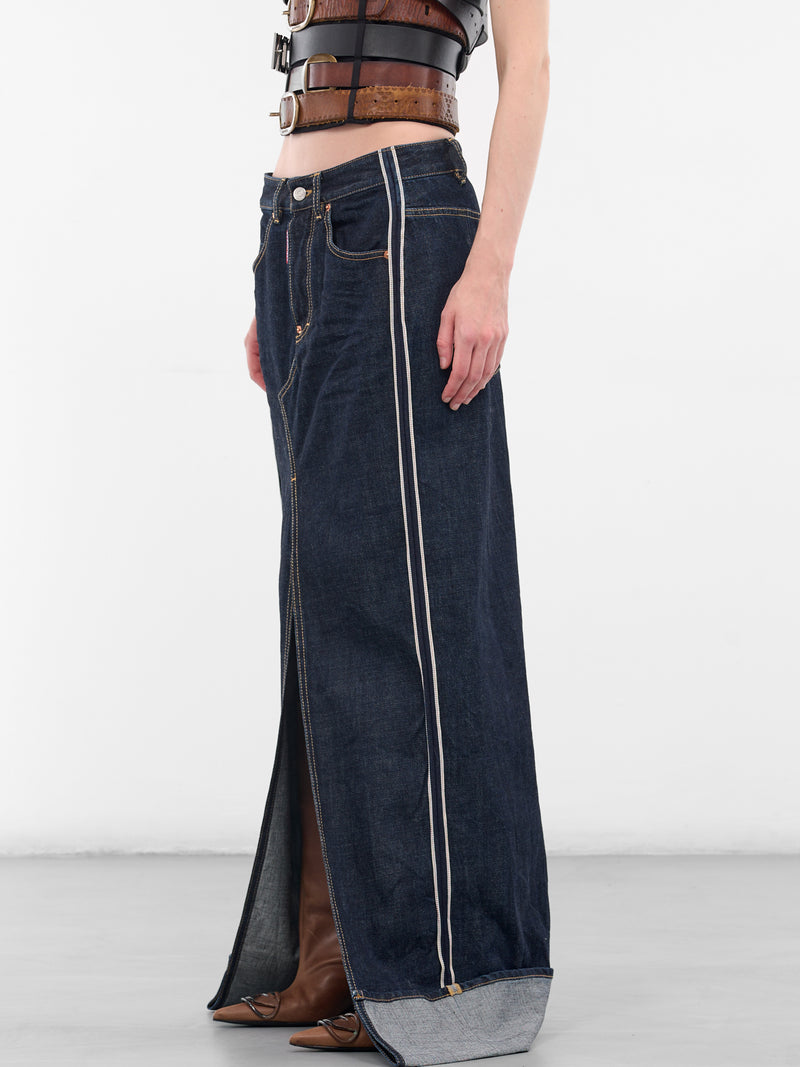 Blue Denim Deconstructed Maxi Skirt (S75MA1005-S30833-470-BLUE)