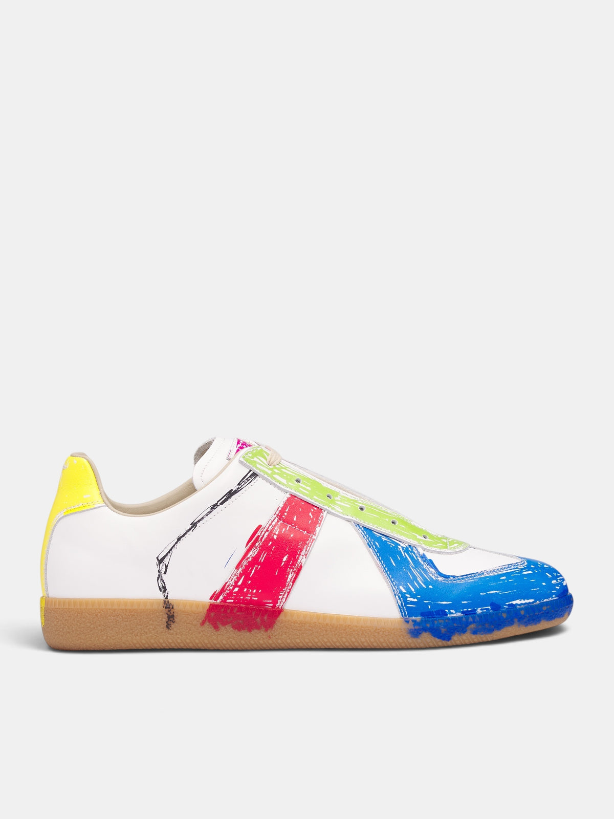 White Leather Painted Replica Sneakers (S97WS0108-P7858-WHITE-MULTI)