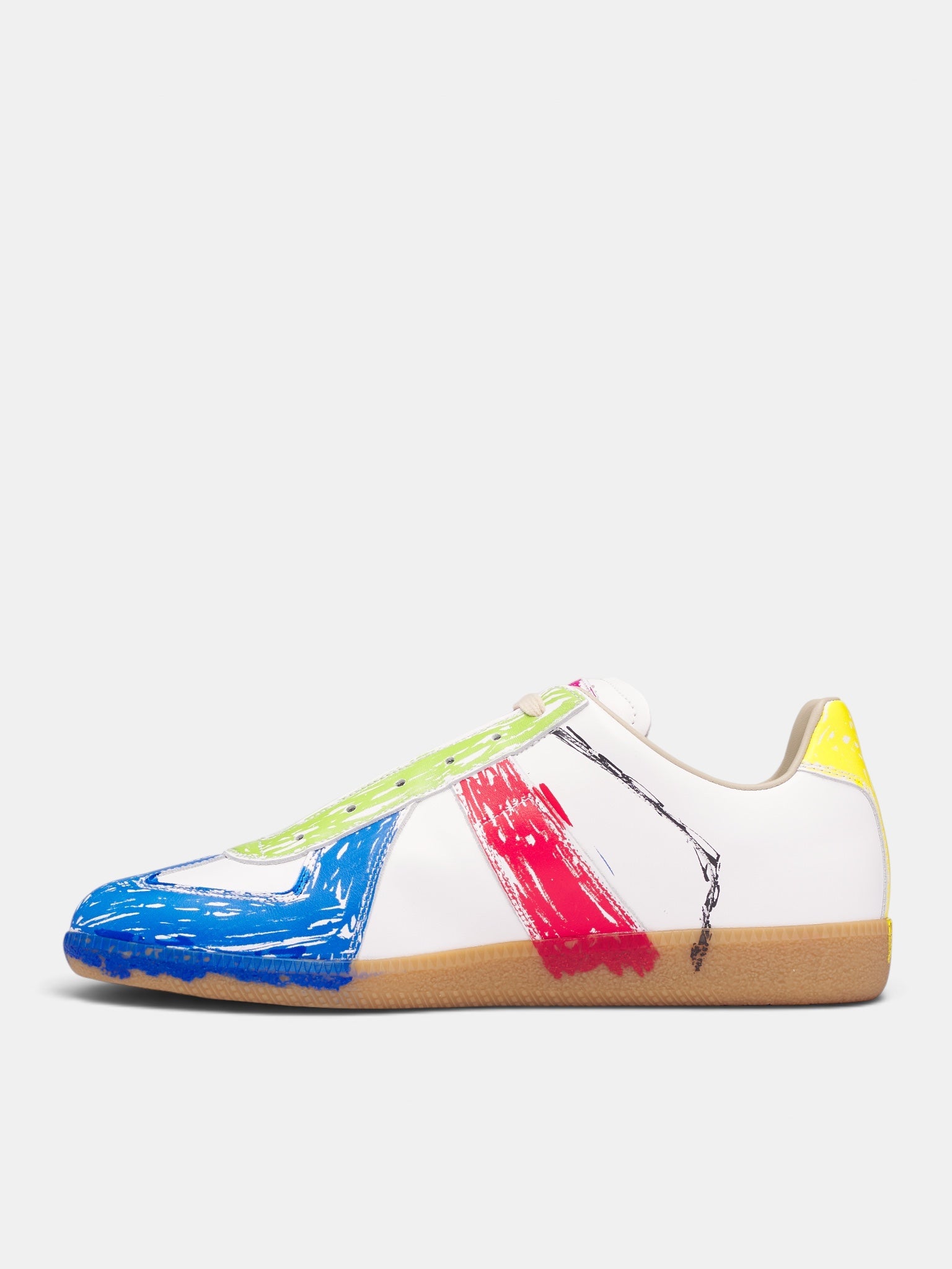 White Leather Painted Replica Sneakers (S97WS0108-P7858-WHITE-MULTI)