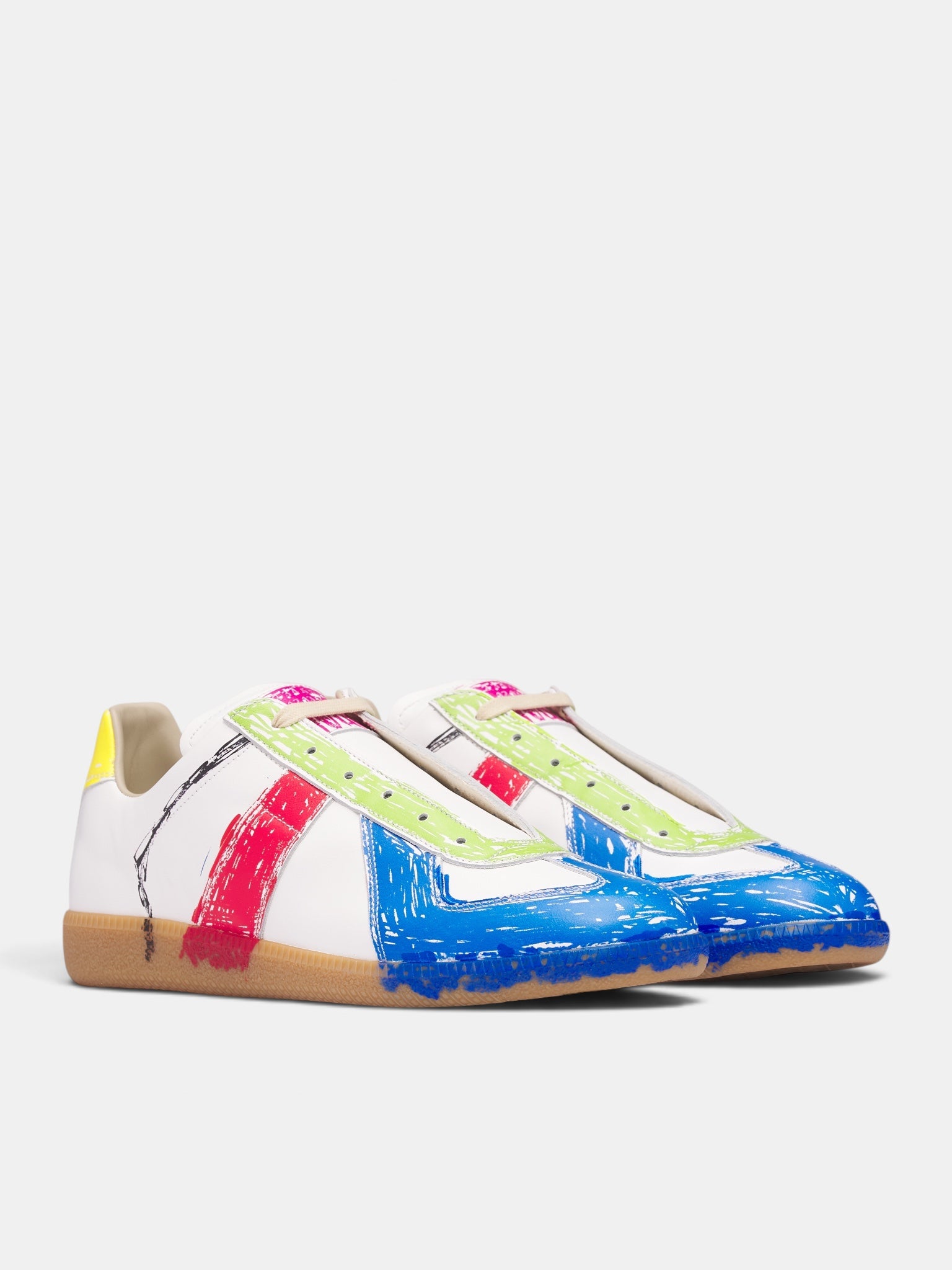 White Leather Painted Replica Sneakers (S97WS0108-P7858-WHITE-MULTI)