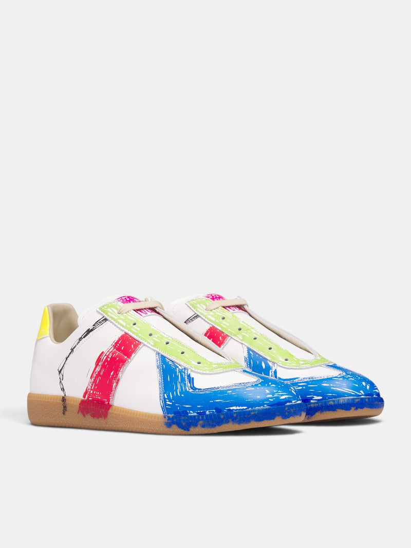 White Leather Painted Replica Sneakers (S97WS0108-P7858-WHITE-MULTI)