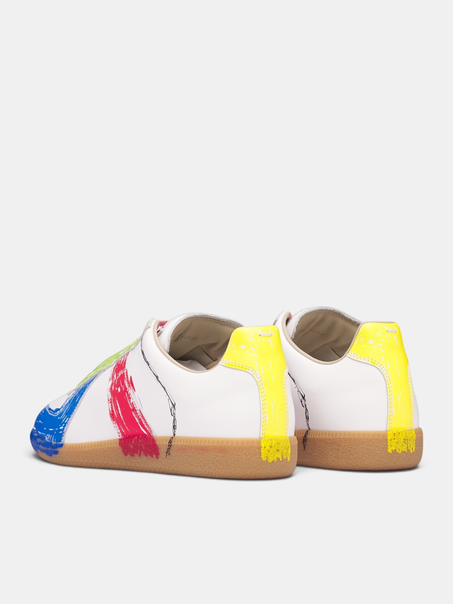 White Leather Painted Replica Sneakers (S97WS0108-P7858-WHITE-MULTI)
