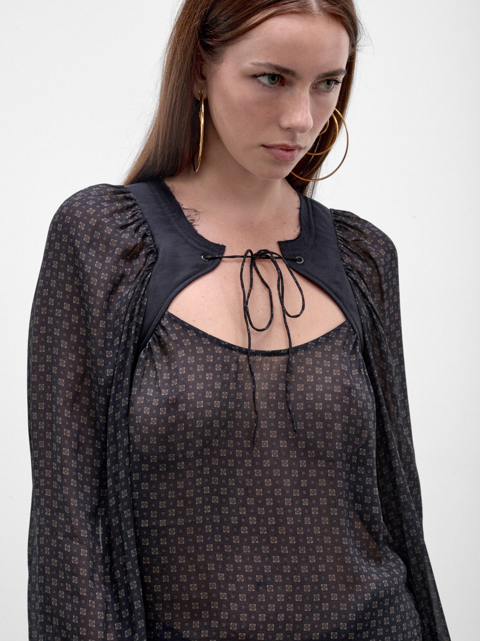 Navy Printed Viscose Blouse (SABB0SCA-SABLE-SCARF)