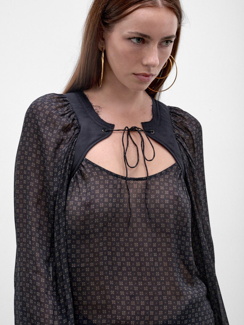 Navy Printed Viscose Blouse (SABB0SCA-SABLE-SCARF)
