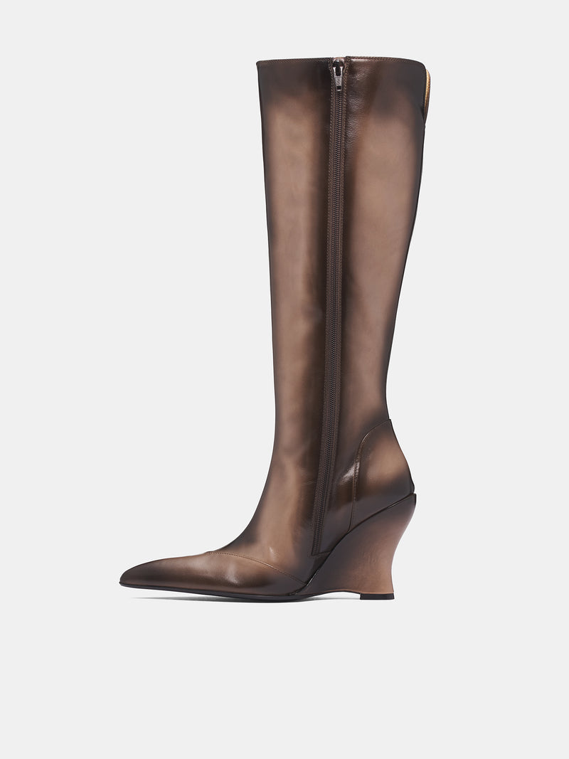 Beige Calf-High Leather Sabaton Boots (SABBO0GR-GREY)