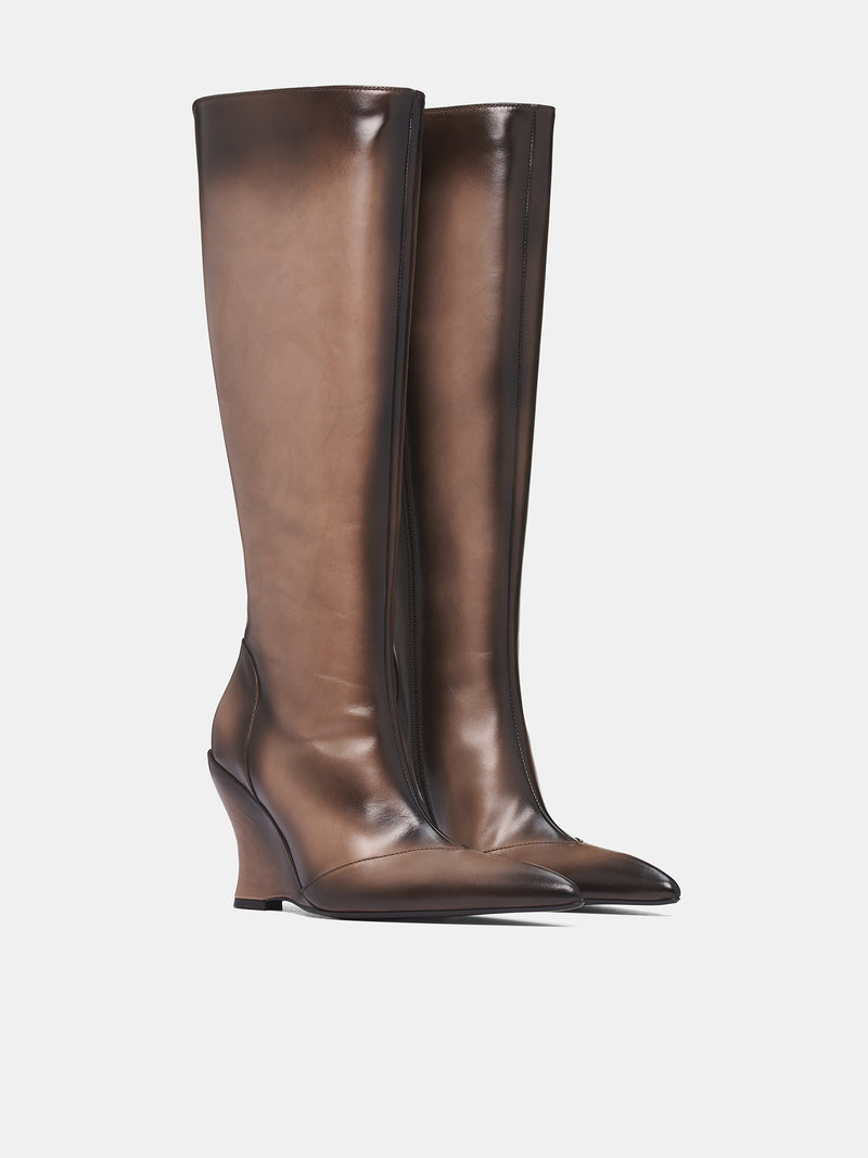 Beige Calf-High Leather Sabaton Boots (SABBO0GR-GREY)