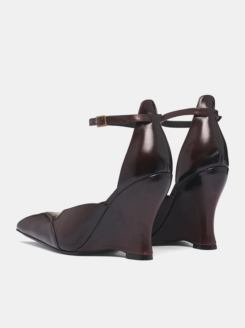 Brown Sabaton Leather Wedge Mules (SABMU0ES-ESPRESSO)