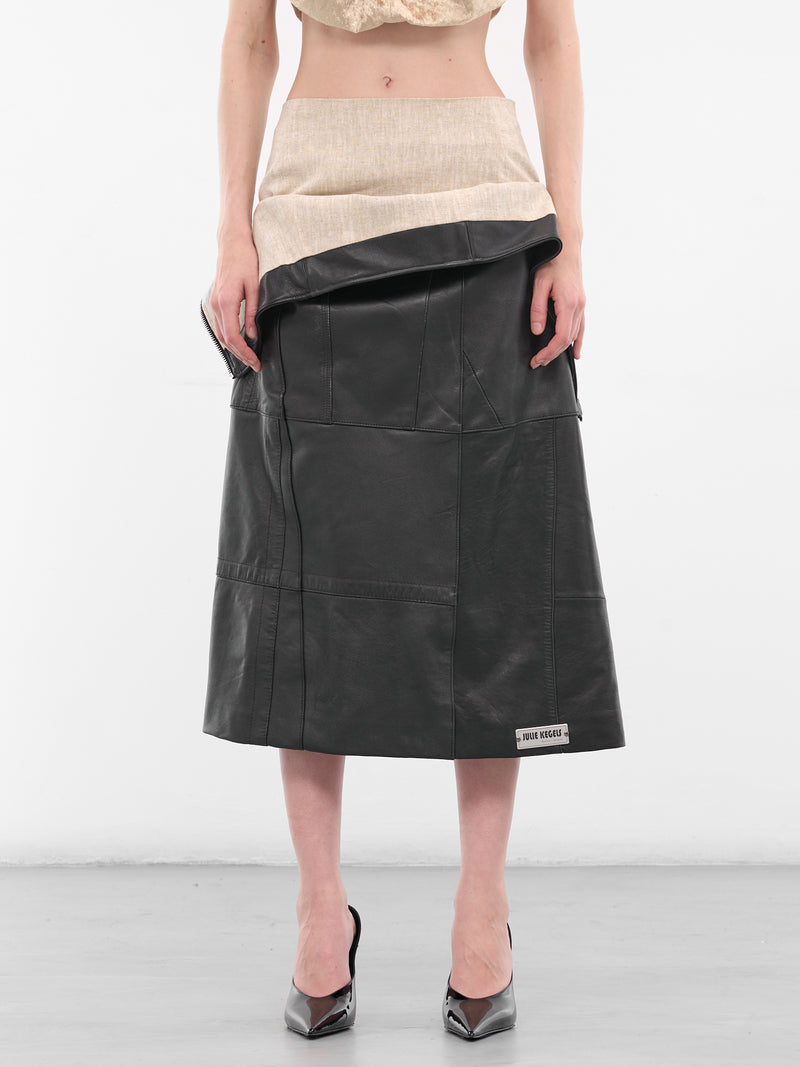 Salvadore Black Layered Leather Skirt (SALVADORE-BLACK)
