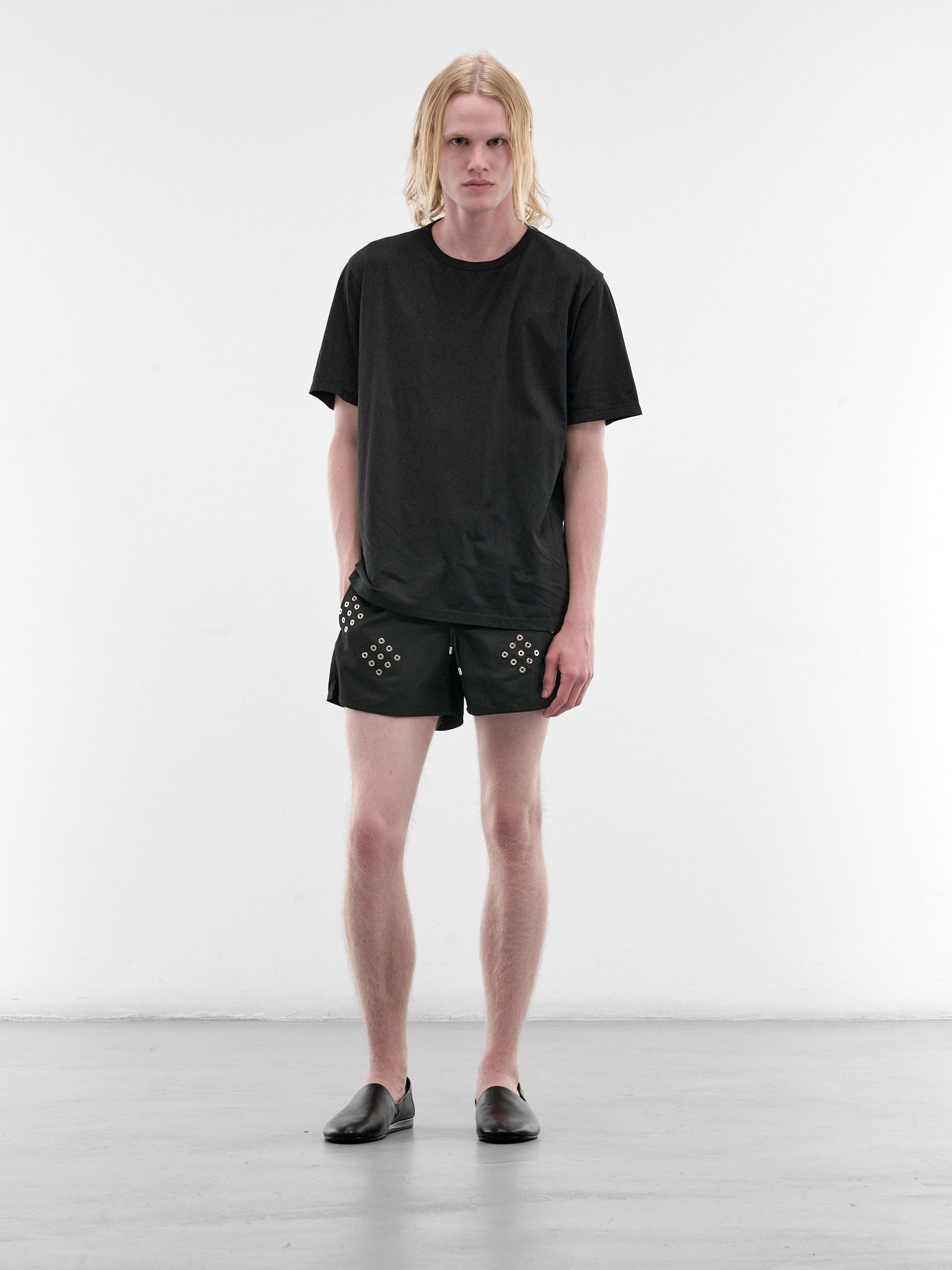 Black Eyelet Swim Shorts (SB003-M-PA0001-BLACK)