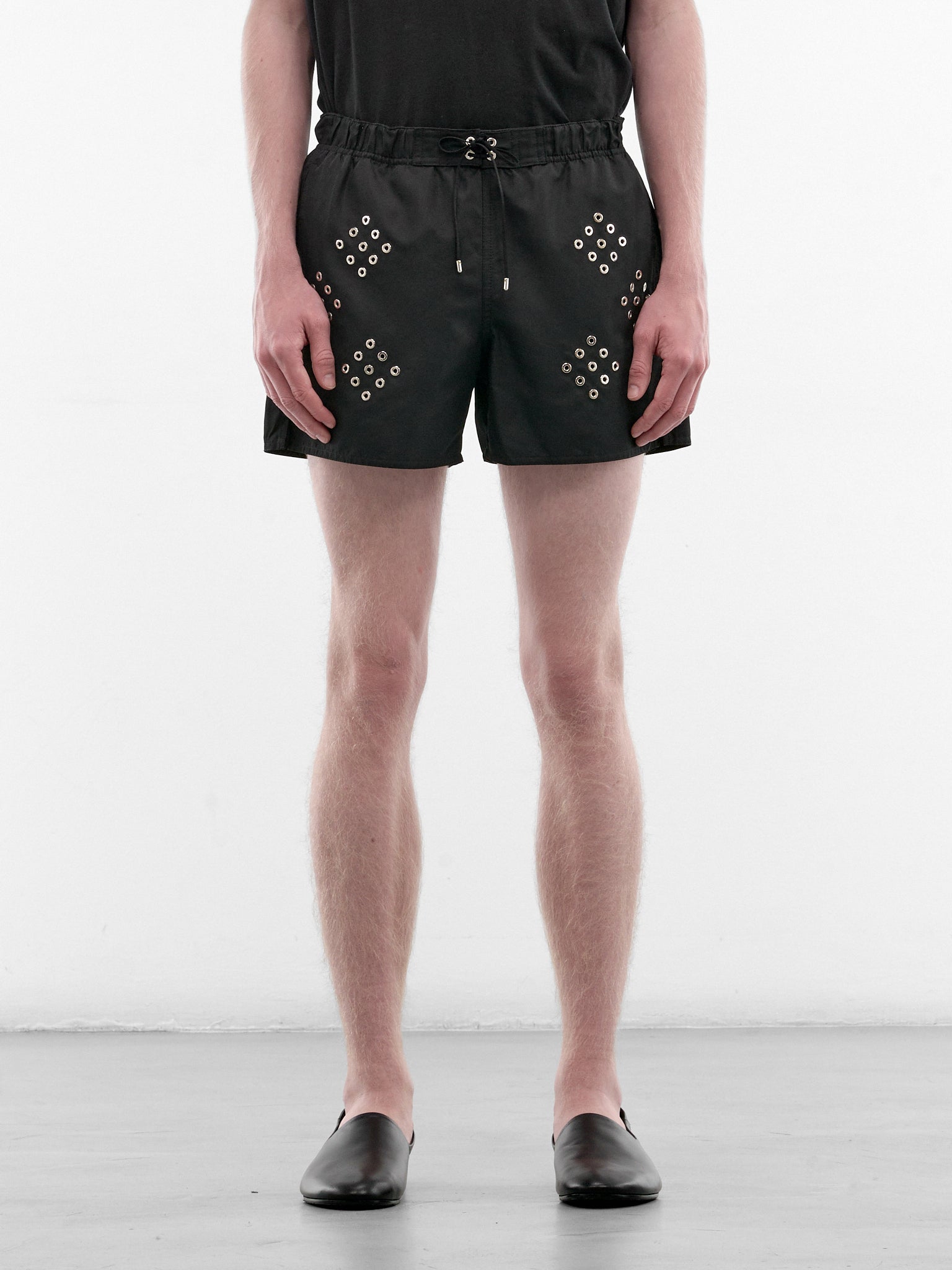 Black Eyelet Swim Shorts (SB003-M-PA0001-BLACK)