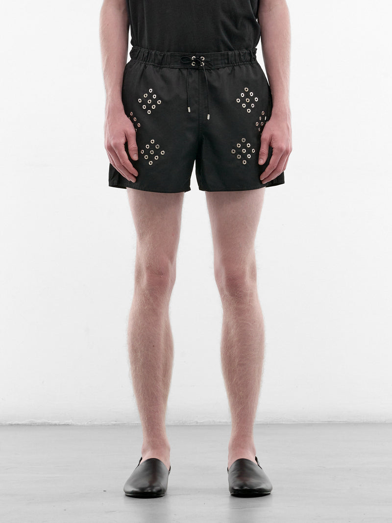 Black Eyelet Swim Shorts (SB003-M-PA0001-BLACK)
