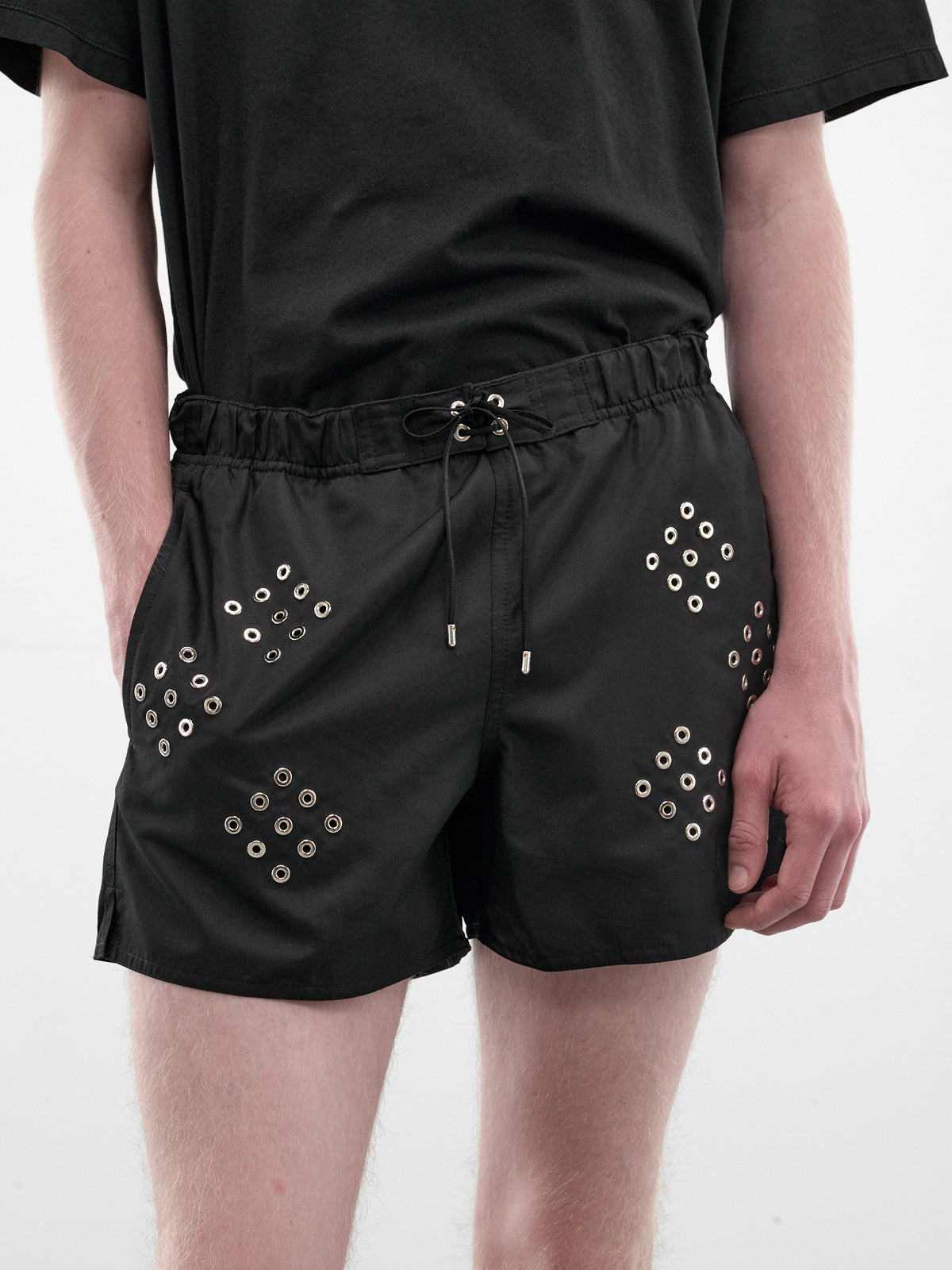 Black Eyelet Swim Shorts (SB003-M-PA0001-BLACK)