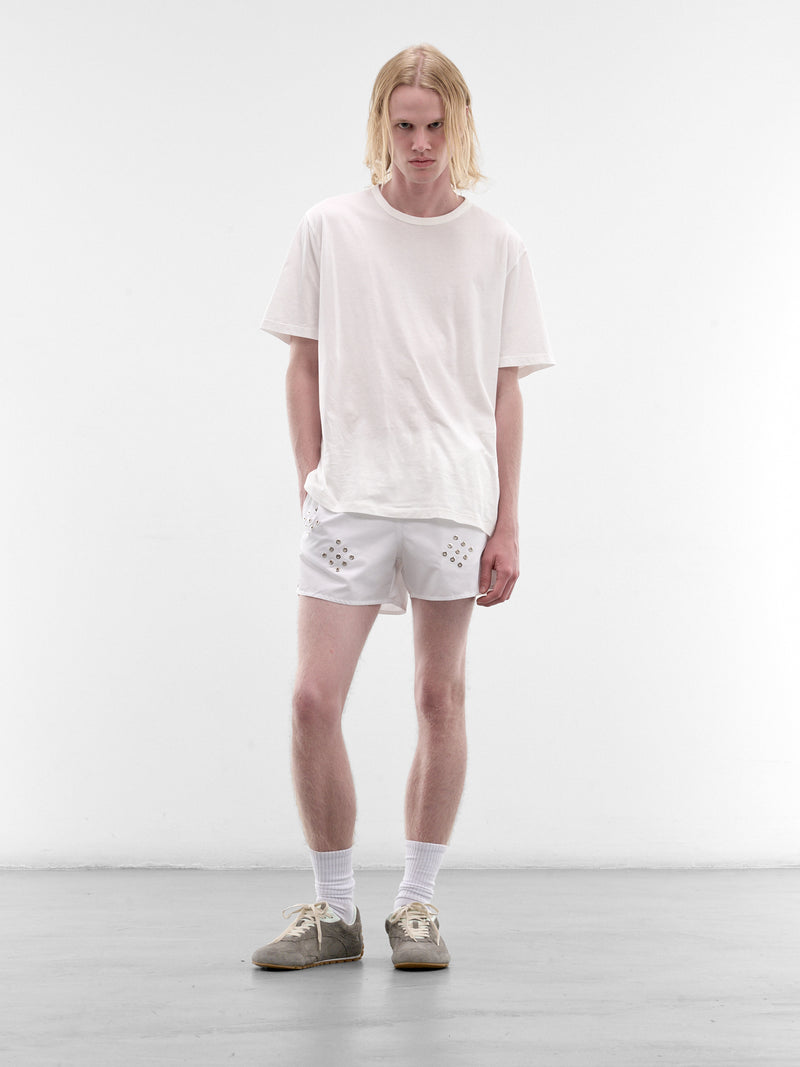 White Eyelet Swim Shorts (SB003-M-PA0001-WHITE)